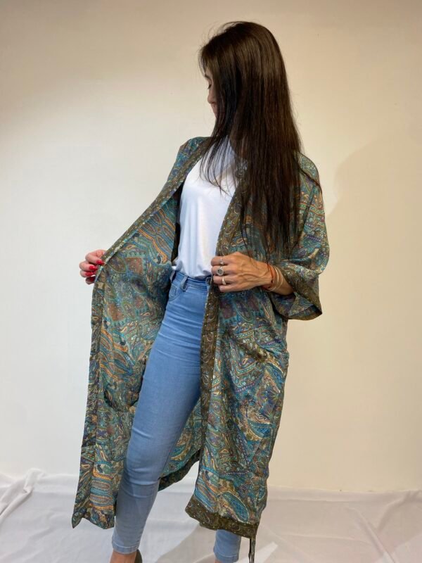 Kimono de Seda Largo con Bolsillos y Cinto - Image 2